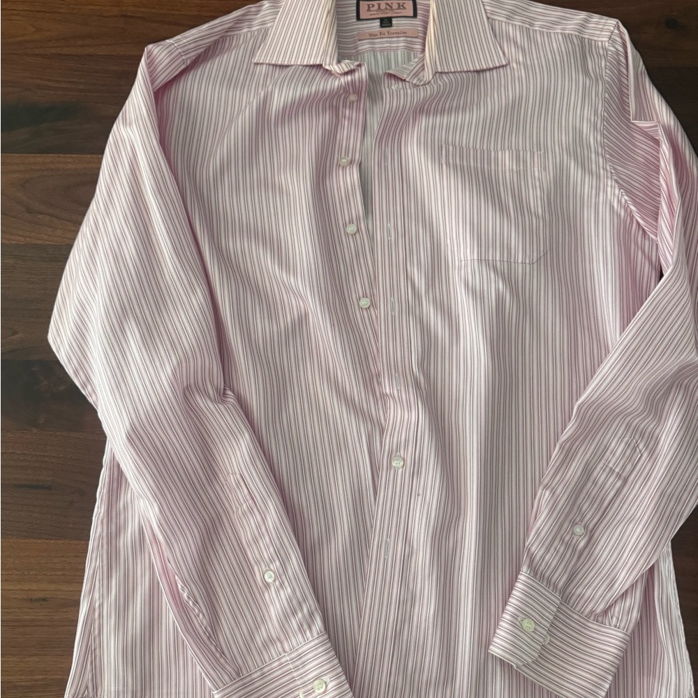 Thomas Pink Men's Shirt in Pink and White Stripes